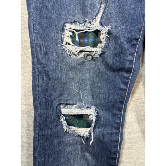 Judy Blue Womens Distressed Skinny Fit Jeans Size 9/29 Patched Blue Green Plaid - Picture 2 of 6